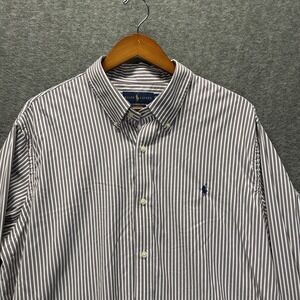 Polo Ralph Lauren Shirt Mens 2XL Purple White Striped Classic Fit Performance